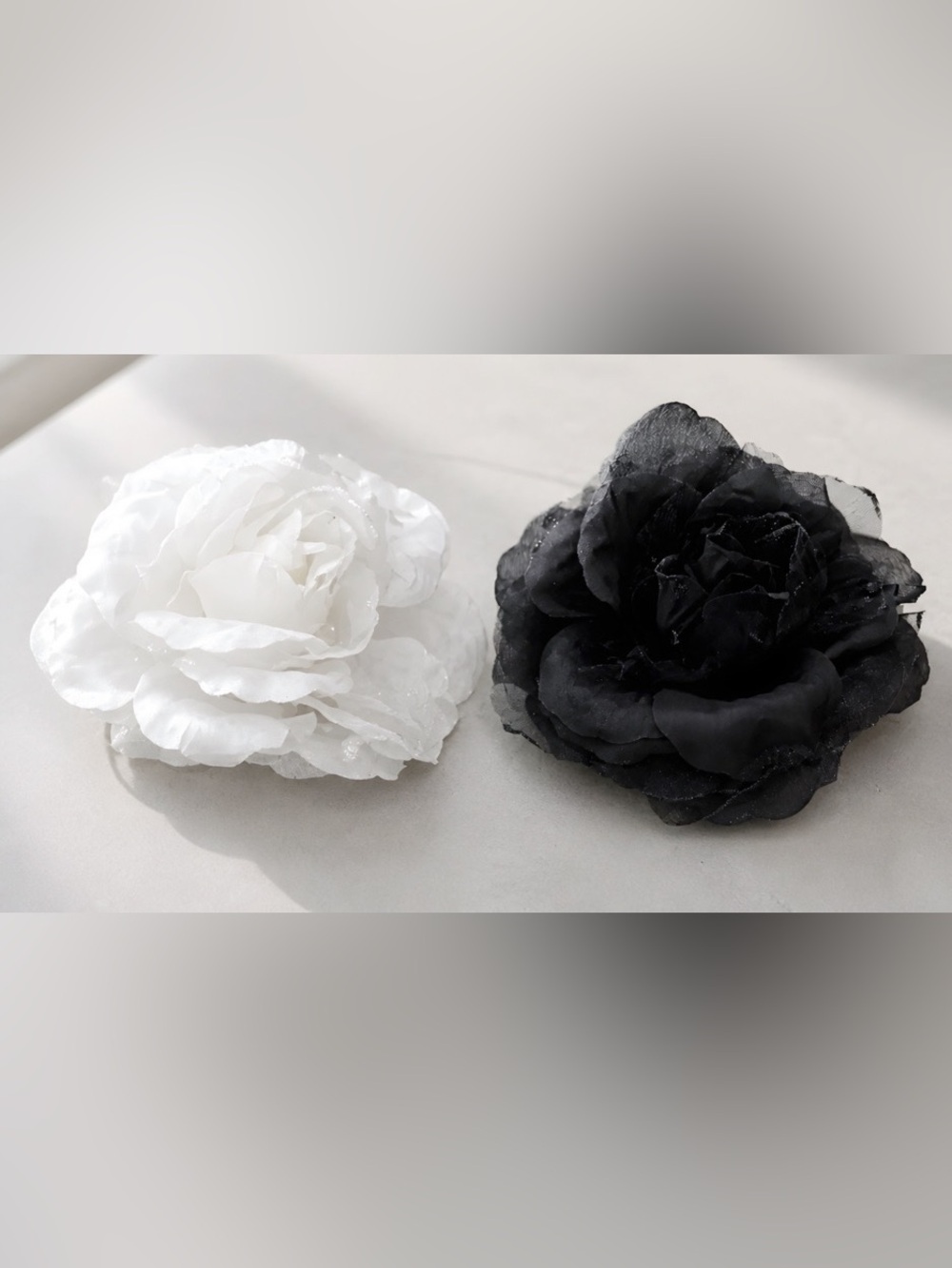 2 Huge Silk Flower Glitter Edges 3 in 1 Brooch, Ponytail Holder & Hair Clamp
